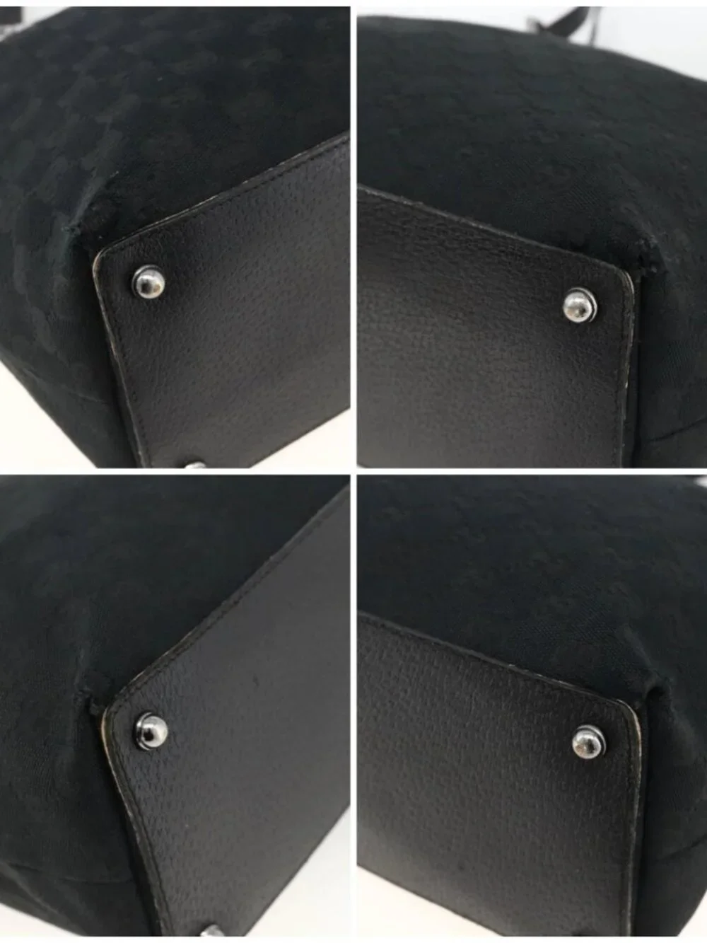 GUCCI GG Canvas Tote Bag Black Silver 139552 Auth YKZ351